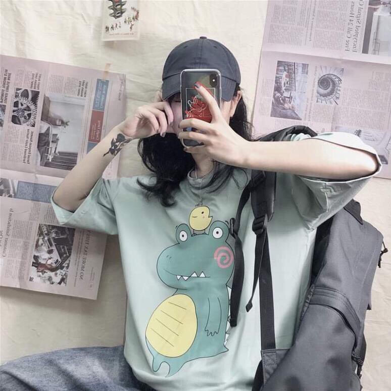 Áo thun tay lỡ KOMBOH phông Unisex nam nữ oversize form rộng đẹp ulzzang KHỦNG LONG 4 RĂNG A71