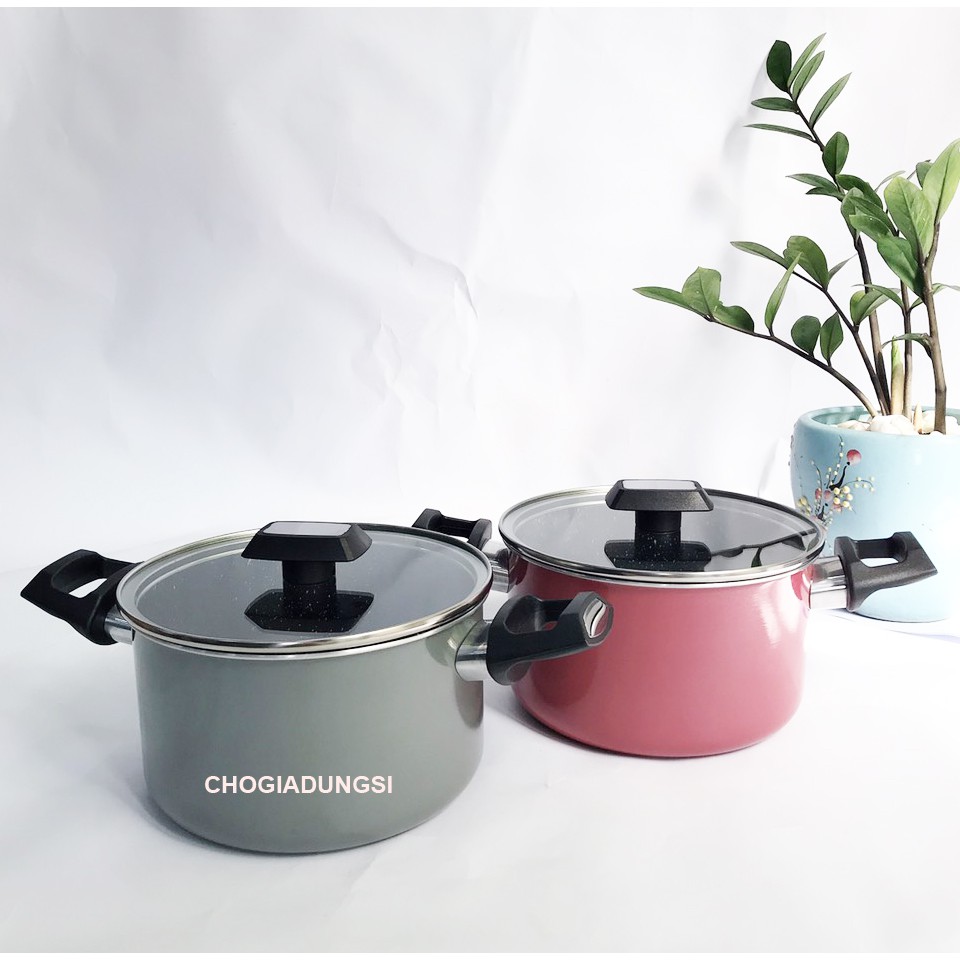 Nồi chống dính bếp từ KIMS COOK nắp kính , đúc nguyên khối, hợp kim nhôm phủ ceramic vân đá cao cấp, tặng 1 sạn dừa