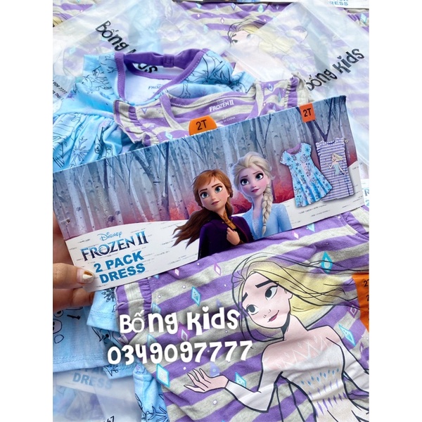 Set 2 Váy Hè Bé Gái Elsa Xanh Tím