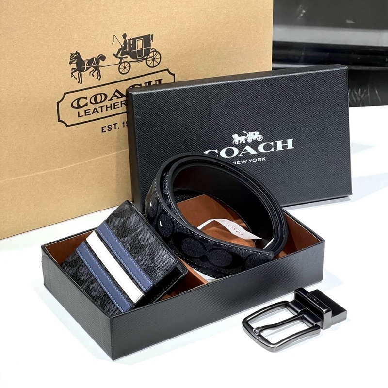 Set thắt lưng Coach kèm ví nam da cao cấp, nam tính bền đẹp full box