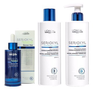 Bộ gội xả và tinh chất L'oréal Serioxyl dành cho tóc thưa mỏng, giúp tóc dày lên ngay lập tức 250mlx2/90ml