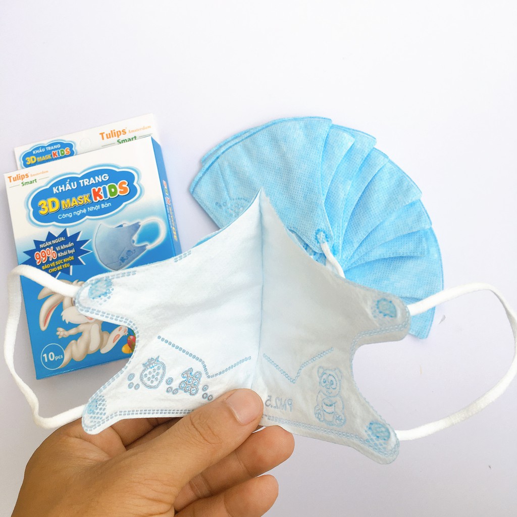 [HỘP 10 CÁI] Khẩu Trang Cho Bé Tulip 3D Mask KIDs 3 lớp kháng khuẩn, chống bụi mịn màu sắc tươi tắn