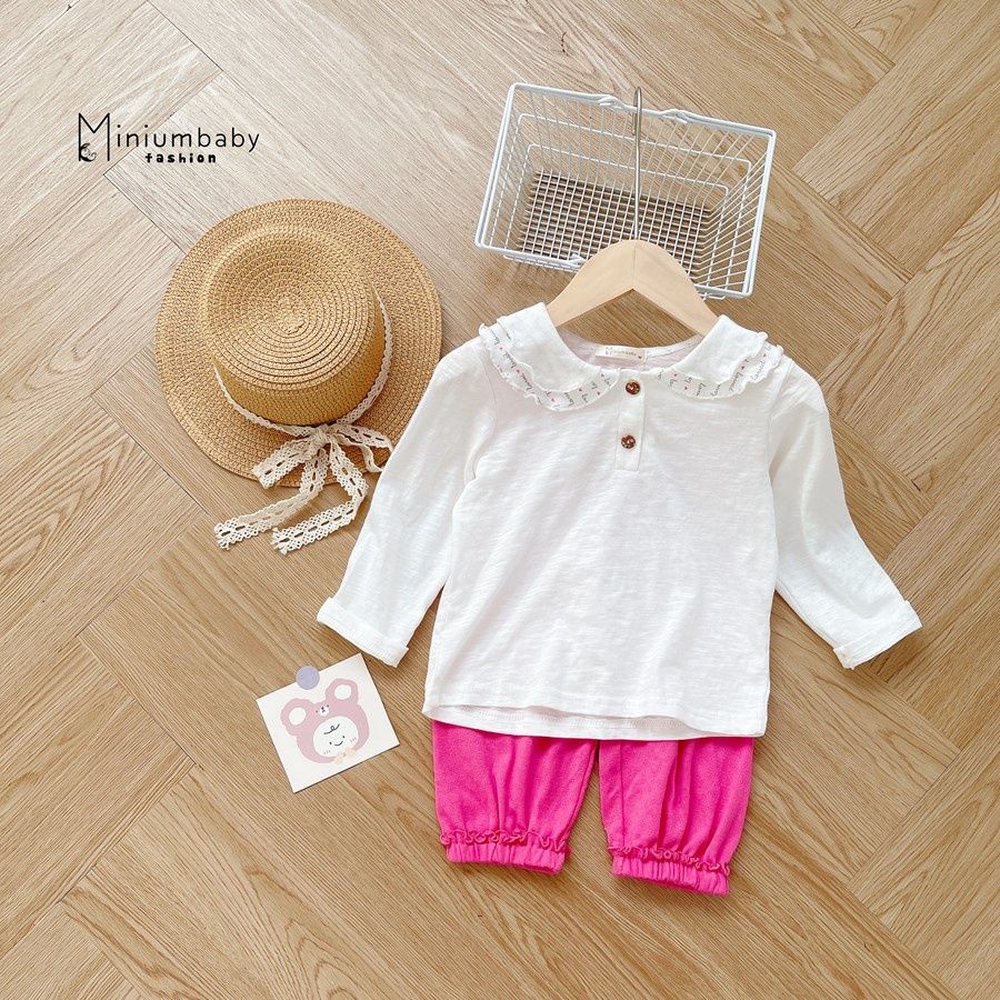 Bộ đồ dài tay quần dài thu đông cho bé gái cổ bèo chất liệu 100% cotton, set quần áo trẻ em miniumbabyfashion SB1302