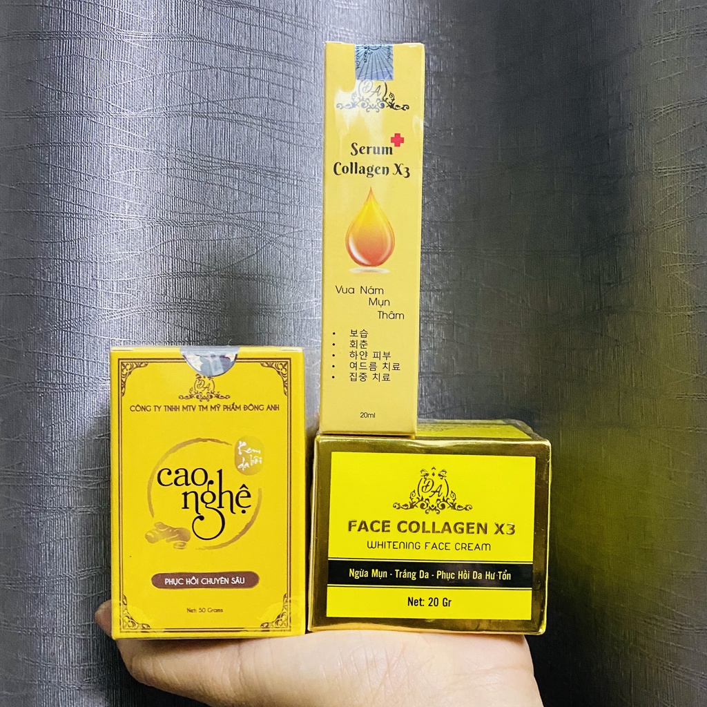 Combo Đông Anh Chính Hãng – Face X3 + Cao Nghệ X3 + Serum Nám Collagen X3