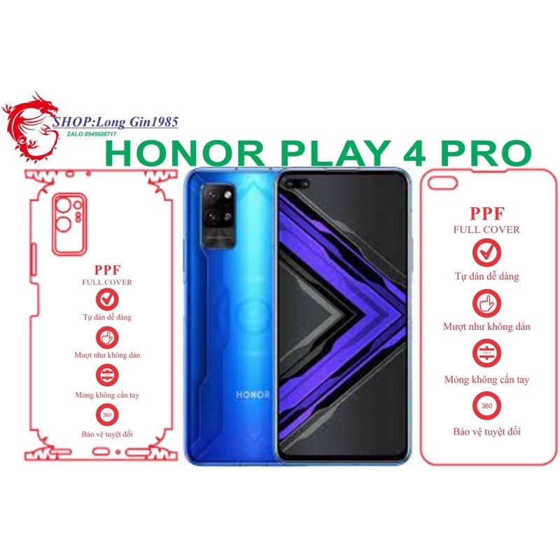 Honor Play 4 Pro miếng dán trong Ppf mặt sau và mặt trước chống va đập chống trầy xước tốt