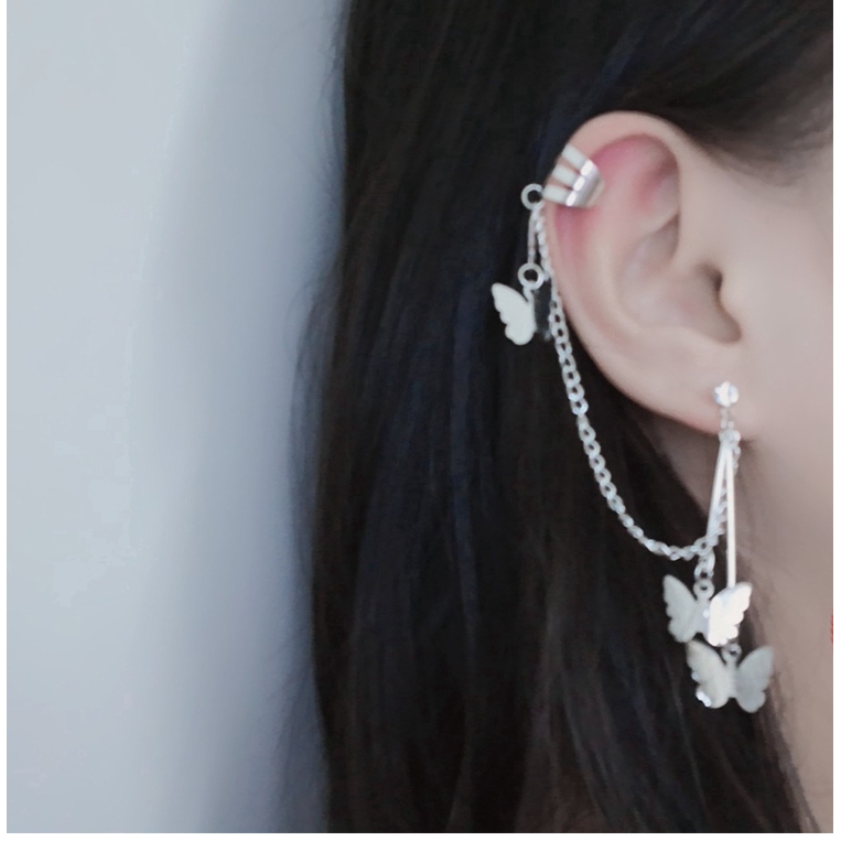 Khuyên tai dạng dây đôi hình bướm phong cách Hàn thời trang cho nữ | BigBuy360 - bigbuy360.vn