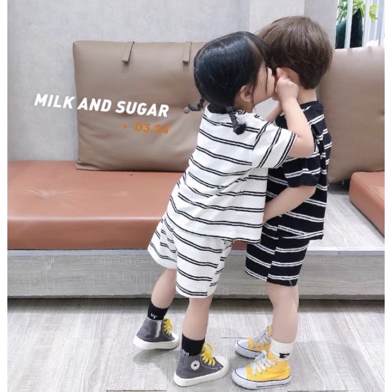 Bộ Kẻ cotton Bé trai/ bé gái ❤️chất cotton 4 chiều mềm mịn thấm hút mồ hôi cho bé thoải mái vận động-M0019