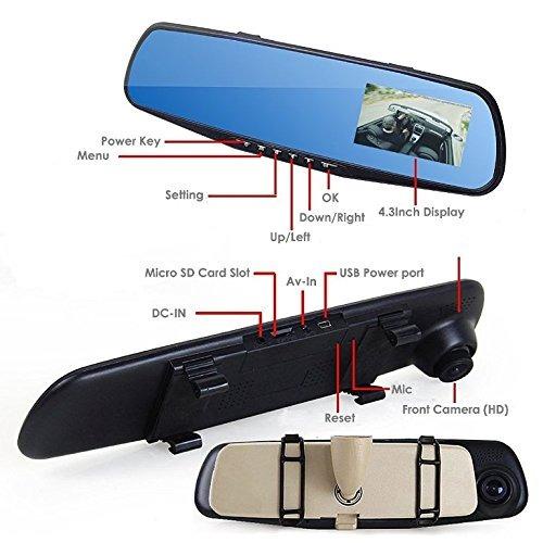 Máy ghi hình EKLEVA hai thấu kính hd1080p 30fps góc rộng 170 độ + phía sau 4.3 inch màu xanh dương cho xe hơi