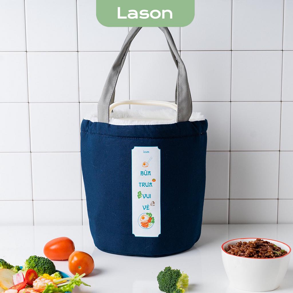 Túi đựng hộp cơm trụ tròn vải canvas giữ nhiệt cao cấp LASON, túi giữ nhiệt cà men, cặp lồng TC00321