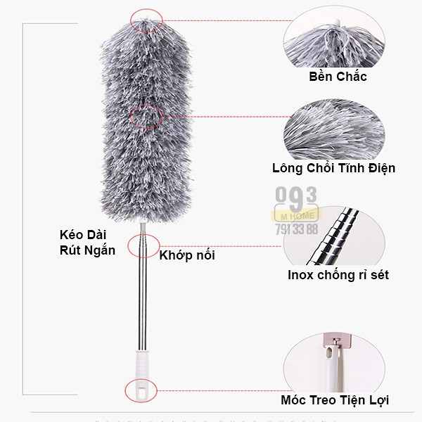 Combo Cây Lau Vệ Sinh Nhà Cửa Văn Phòng, Gậy Nối Dài 2.8 mét, Gồm 1 Bông Lau  360
