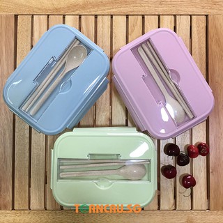 Hộp đựng cơm văn phòng thủy tinh chia ngăn Tặng kèm túi giữ nhiệt + Bộ thìa - Hộp đựng thực phẩm cao cấp(Nắp thìa)