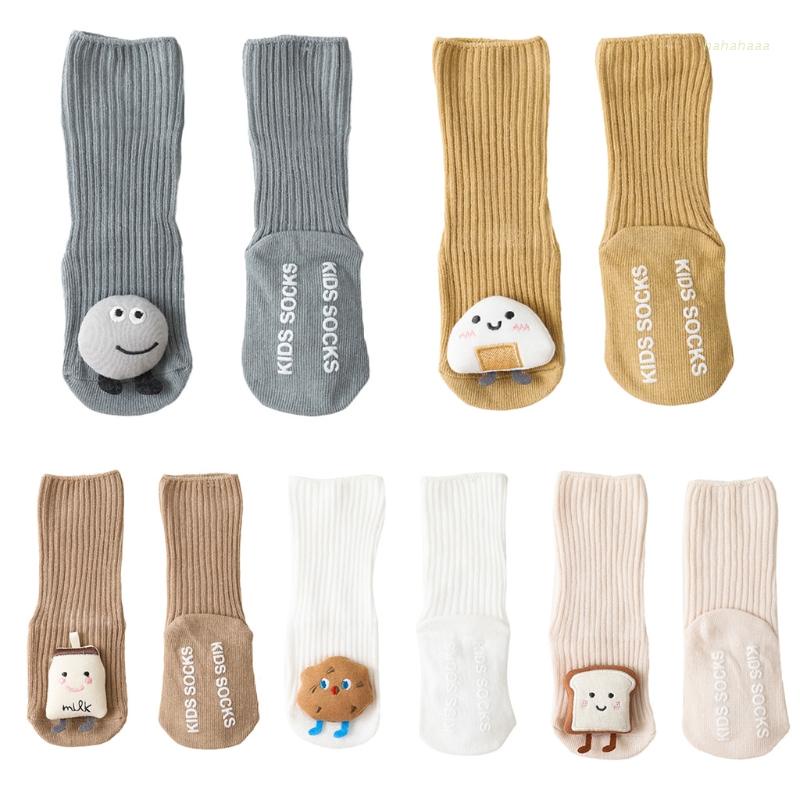 Đôi vớ cotton dài đến đầu gối màu trơn thoáng khí chống trượt họa tiết hoạt hình cho bé