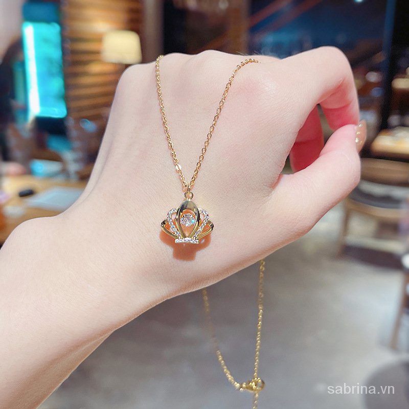 vòng cổ Thép Titan Mặt Hình Vương Miện Đính Đá Zircon Phong Cách Hàn Quốc Thời Trang Cho Nữ