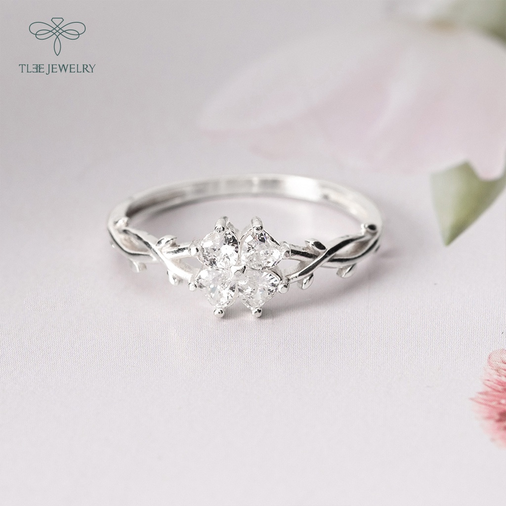 Nhẫn bạc nữ TLEE cỏ bốn là đính đá cao cấp NCJ A0104