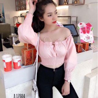 Áo kiểu trễ vai tay bo áo croptop dưới 50 kg