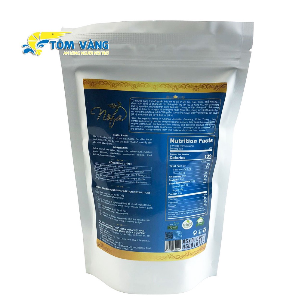 Granola siêu Hạt &amp; Quả NOFA 250gr, Ngũ cốc giảm cân thêm Macca, Óc chó đỏ, Dâu tây