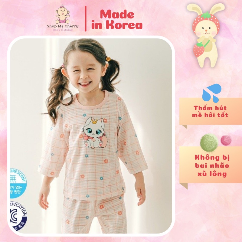 Bộ Lửng Trẻ Em Cao Cấp Bé Trai Của Hãng Ttasom, Chất Cotton Giấy Organic, Mẫu con mèo sọc vuông hồng