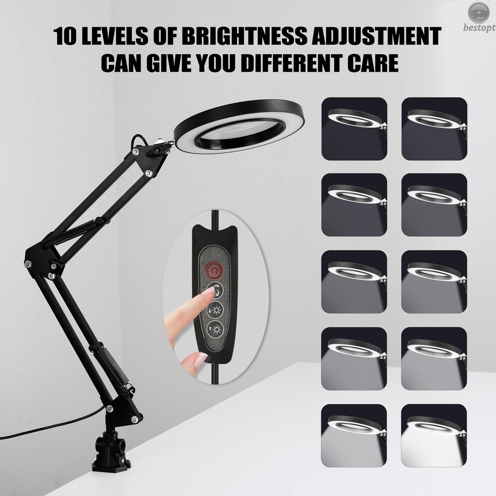 B&O 5X Magnifying Glass Desk Lamp Magnifier LED Light Foldable Reading Lamp with Three Dimming Modes USB Power Supply