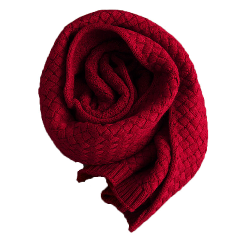 Khăn Quàng len đỏ Trung Quốc năm mới Màu đỏ Quà Tặng thô len sợi đan khăn nữ mùa đông đa năng dày cổ đỏ