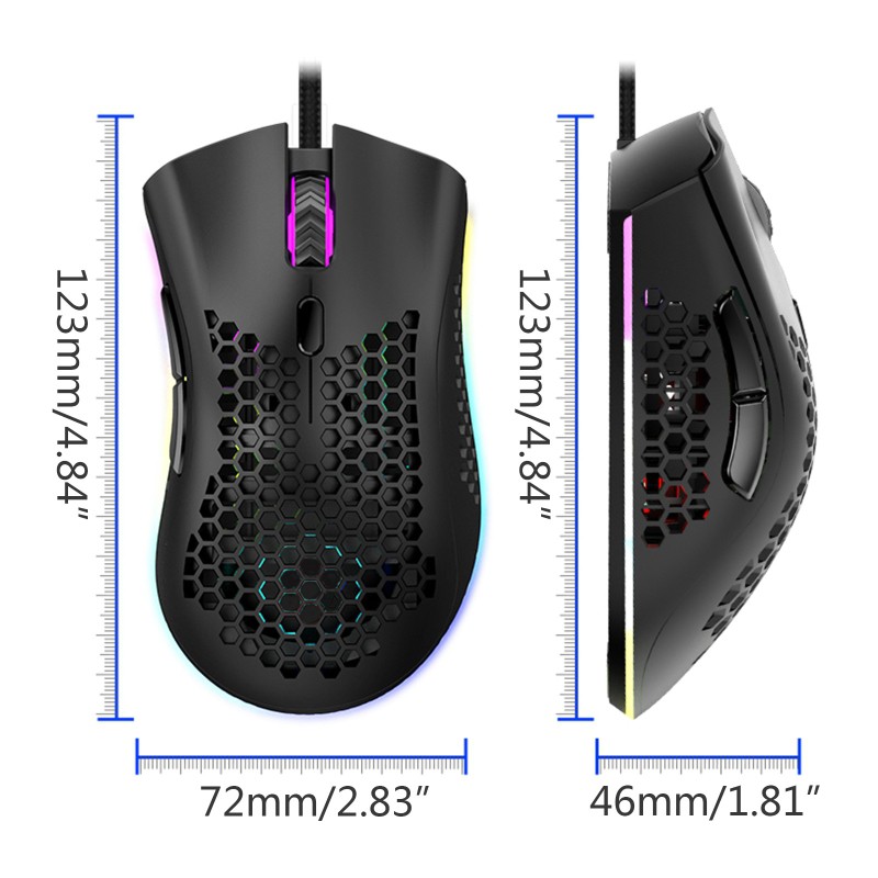 NERV 7200DPI 6 Key Light Weight Hollowed Shell RGB Gaming Mouse E-sports Mice for FPS Games PUBG MOBA LOL PC Game Accessories