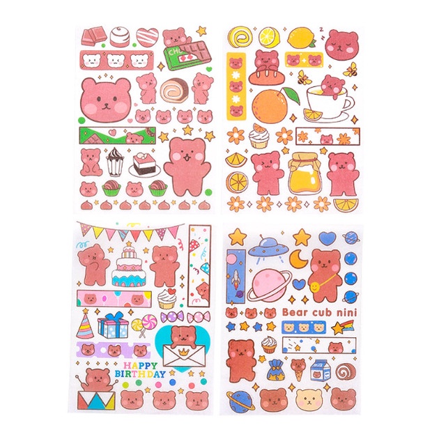 Set 4 miếng dán, sticker trang trí số, đồ dùng chủ đề gấu thỏ HOLA siêu cute BAG U SHOLA09