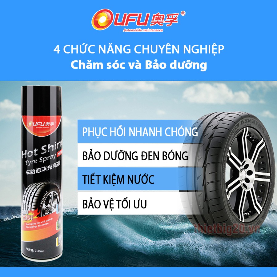 Chai xịt bóng đen, dưỡng lốp ô tô, phòng rạn nứt vỏ UFU Hot Shine Tyre Spray - 720ml