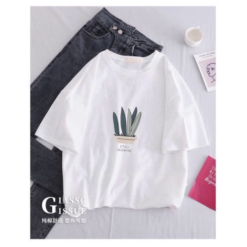 Ao thun tay lỡ, áo phông form rộng 5 lá cây still growing kute phô mai | BigBuy360 - bigbuy360.vn
