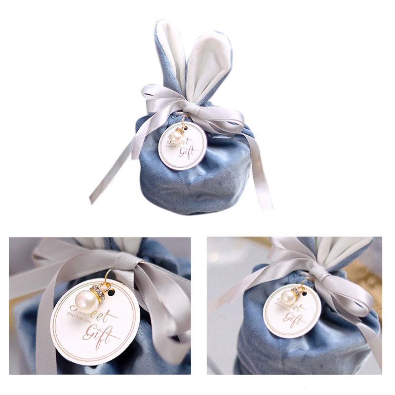 Giỏ Đựng Bánh Kẹo Bằng Vải Nhung Phối Ruy Băng Thắt Nơ Tai Thỏ Phục Sinh