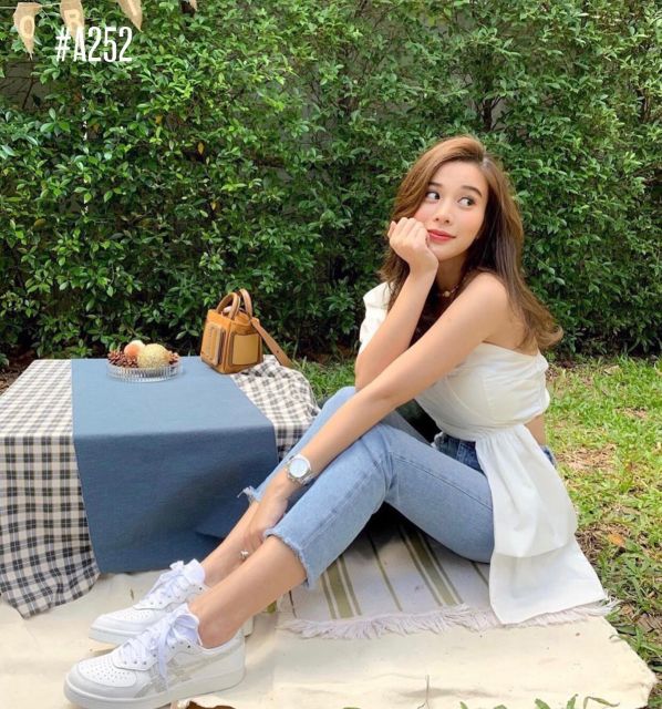 Áo crop lệch vai tay phồng (có ảnh thật)