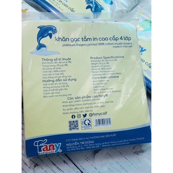 Khăn tắm cặp hoa Fany 4 lớp xô nhăn thấm hút tốt