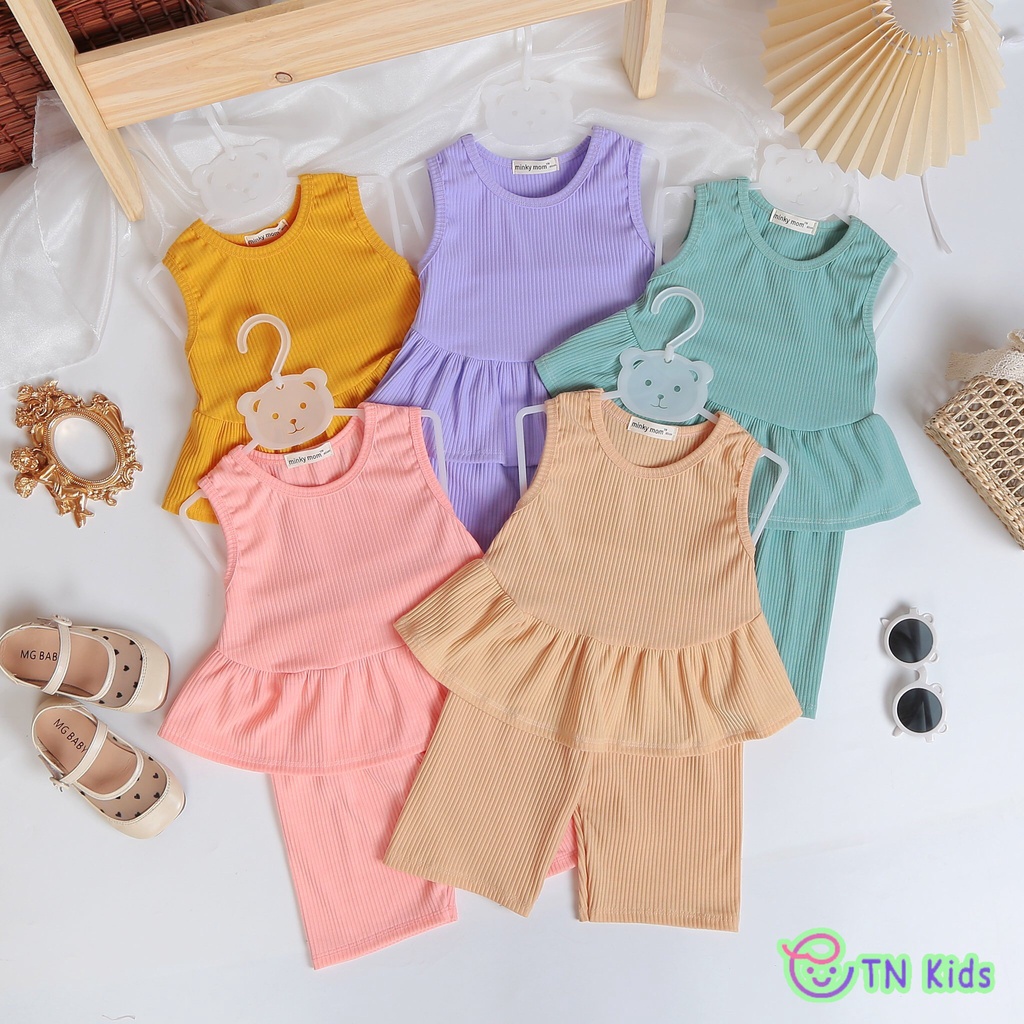 [Bé 7-19kg] Bộ sát nách quần lửng thun gân Minky Mom cho bé gái từ 7-19kg