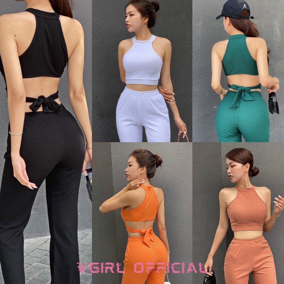 Set áo yếm quần ống loe  áo yếm cột dây, quần cạp cao, ống loe, nhiều màu