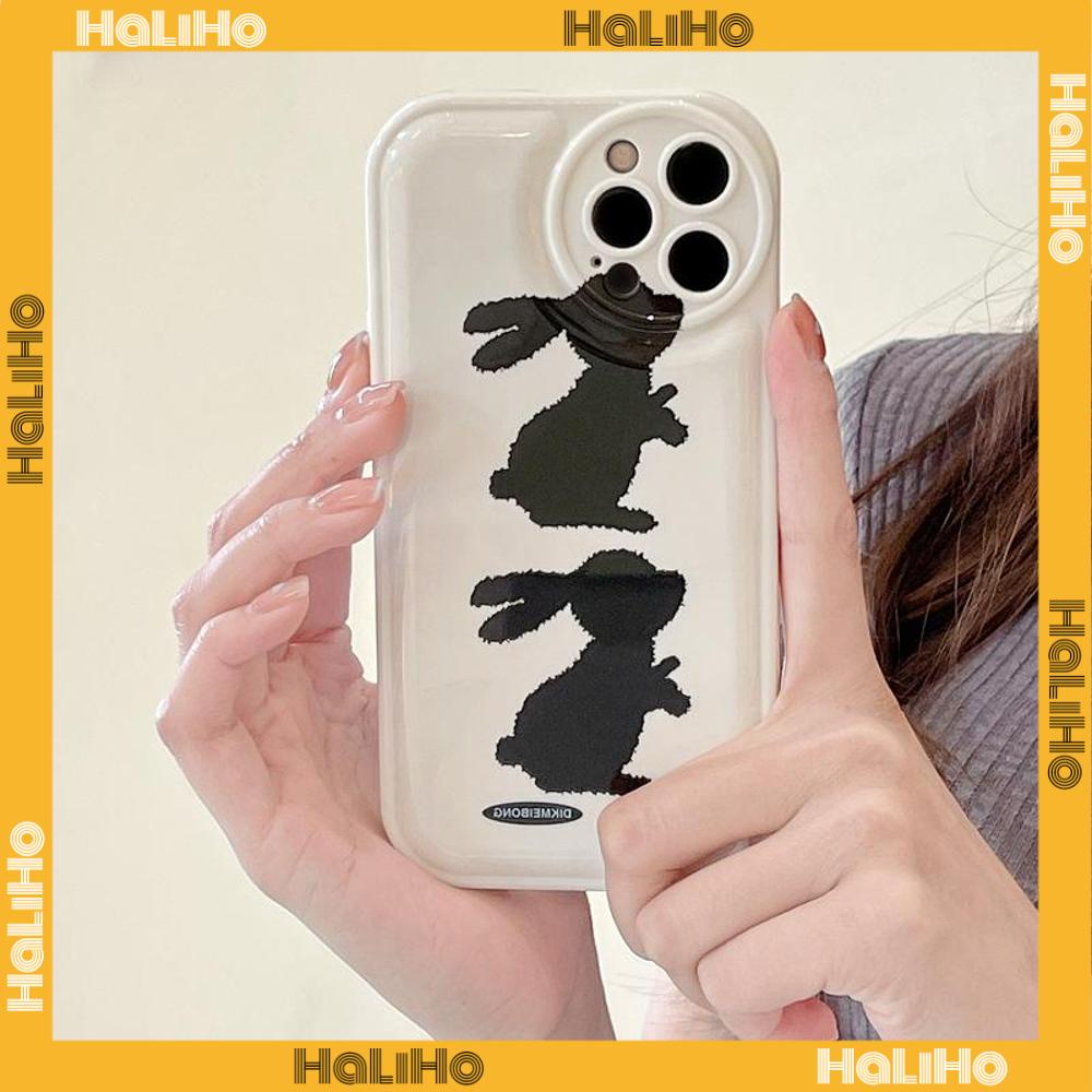 iPhone Case Silicone Soft Case Airbag Shockproof Protection Camera Black Rabbit Cartoon Cute Compatible For iPhone 11 Pro Max 13 Pro Max 12 Pro Max 7Plus xr XS Max