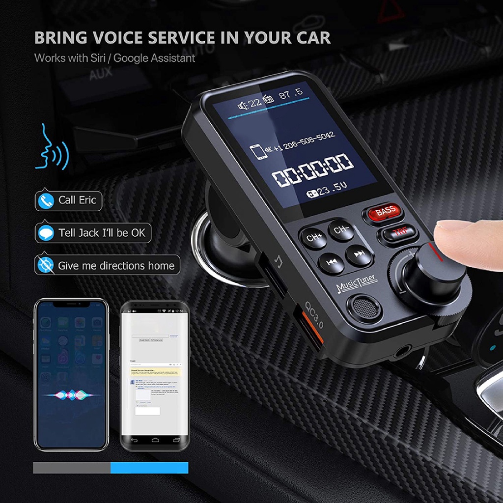 Máy Nghe Nhạc MP3 Bluetooth 5.0 FM Thông Minh Sạc Nhanh Cho Xe Hơi Xe Tải