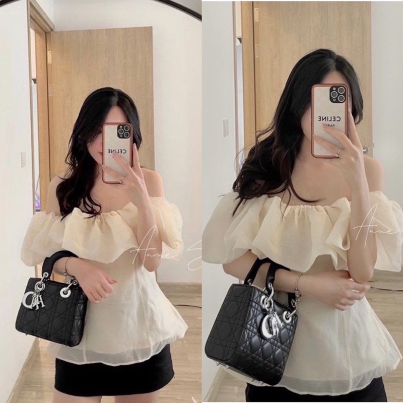 Áo tơ trễ vai chiết eo bèo ngực siêu xinh