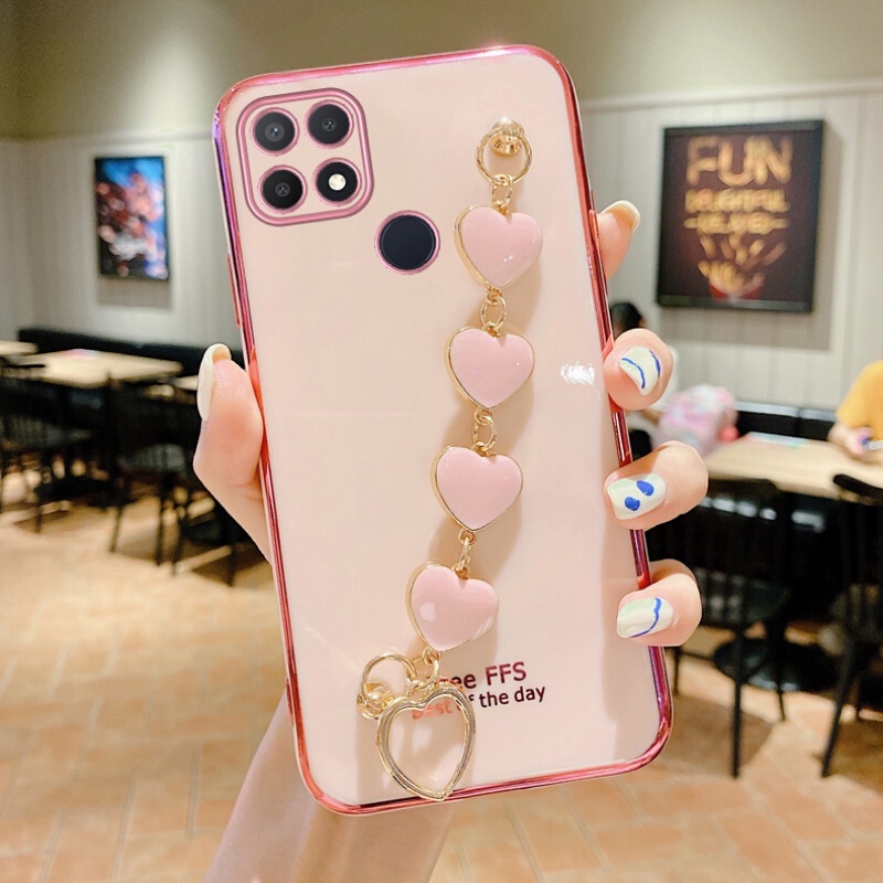 Ốp lưng Oppo A15 oppo A15s A35 Ốp điện thoại silicon mềm có dây đeo cổ tay hình trái tim cho Oppo A15 A15s A35