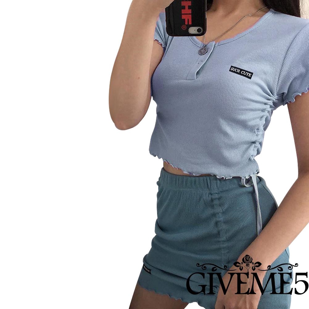 Áo phối nút thiết kế dây rút ôm dáng thời trang cho nữ