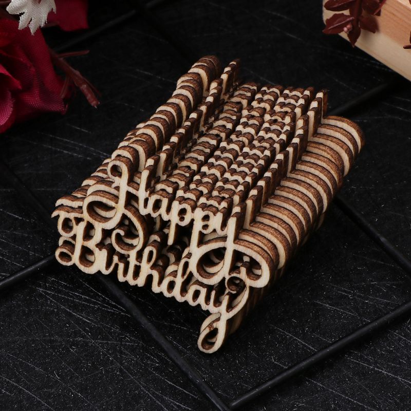 Set 15 Miếng Gỗ Hình Chữ Happy Bithday Phong Cách Mộc Mạc Cổ Điển Dùng Để Trang Trí Sổ Tay / Đồ Thủ Công