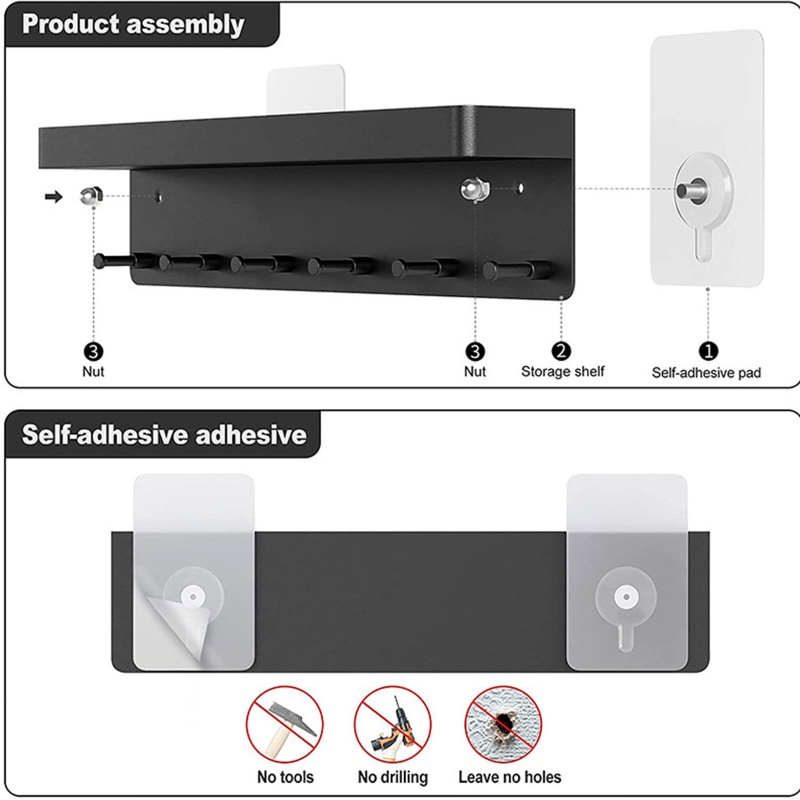 Giá Kim Loại Màu Đen Gắn Tường Treo Chìa Khóa / Đồ Dùng Nhà Bếp / Ban Công Tiện Lợi