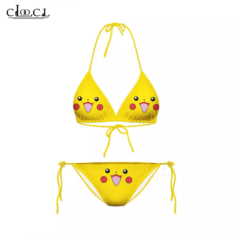 Bộ đồ bikini CLOOCL họa tiết in Anime Pokémon Pikachu 3D phong cách thể thao thời trang dành cho nữ