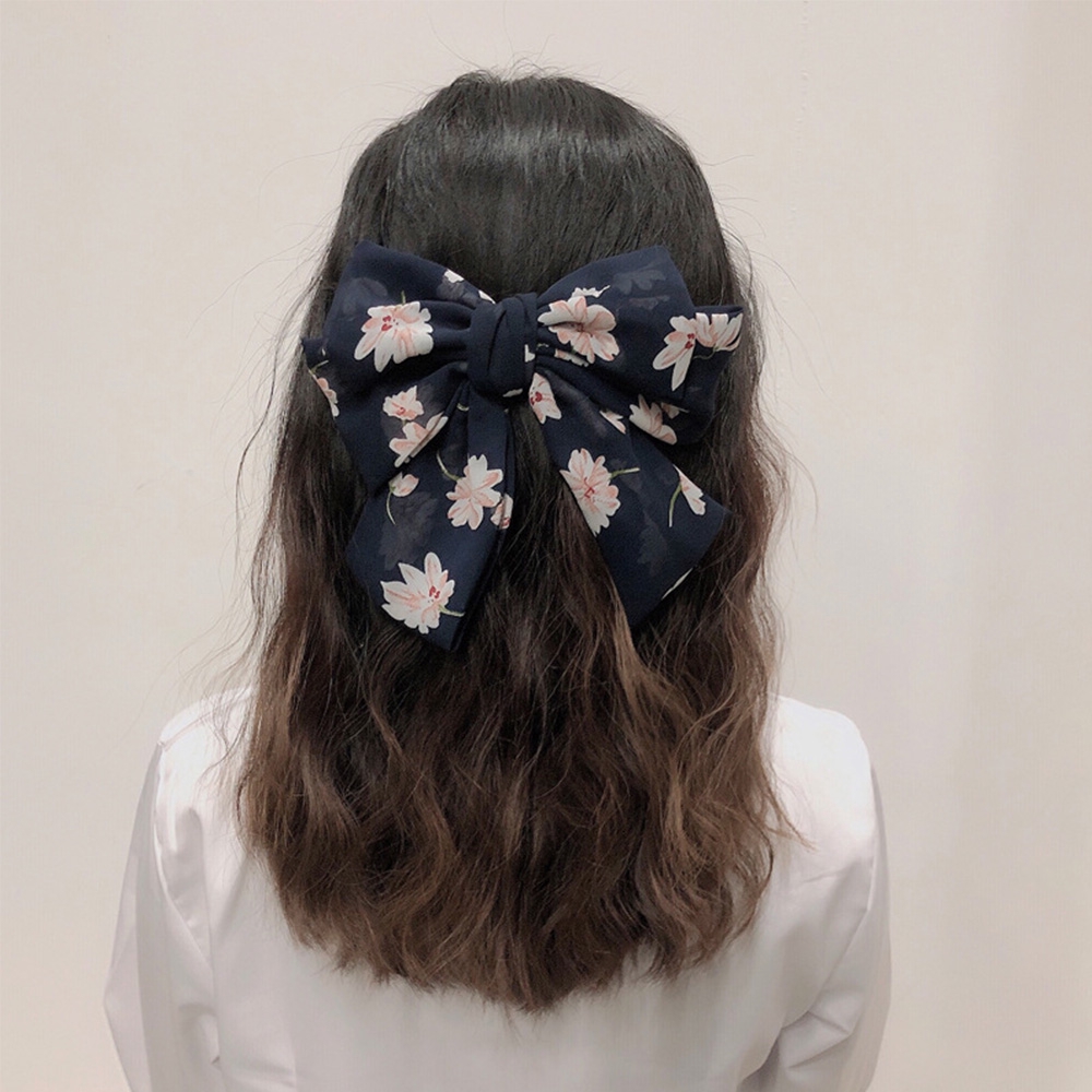 Kẹp Tóc Hình Nơ Bản Lớn In Họa Tiết Hoa Bằng Vải Chiffon Cho Nữ