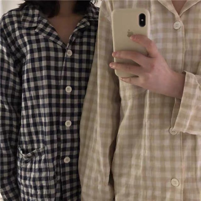 [ORDER] Set pijama dài quần, áo dài kẻ caro ullzang Hàn Quốc - Có ảnh thật