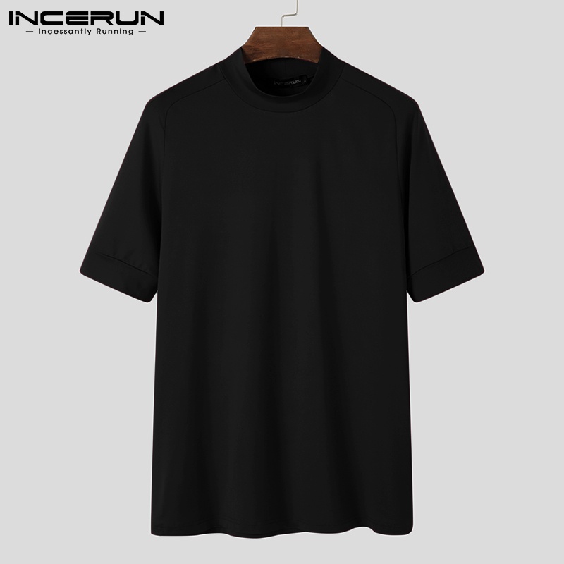 Áo thun INCERUN ngắn tay màu trơn phong cách đơn giản cho nam mặc thường ngày