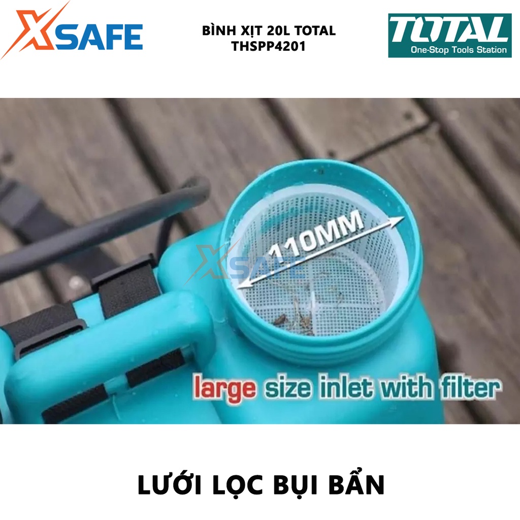 Bình xịt TOTAL THSPP4201 Bình phun xịt dung tích 20L, cần chữ Y, điều chỉnh từ phun mạnh đến phun sương diện rộng