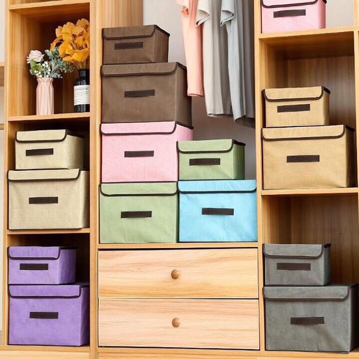 [Set 2 Hộp Đựng Đồ] - Thùng Đựng Quần Áo Chăn Mềm Đồ Chơi Đa Năng Bằng Vải Có Nắp Đậy