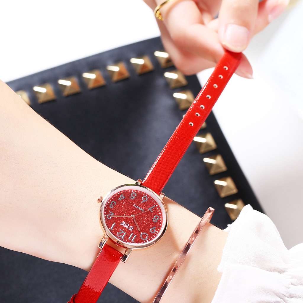 Đồng hồ đeo tay CCQ máy thạch anh dây da mặt đính đá thời trang đơn giản