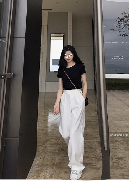 Quần suông trắng nữ Delys - Quần xuông ống rộng cạp cao siêu hack dáng cho nữ | BigBuy360 - bigbuy360.vn