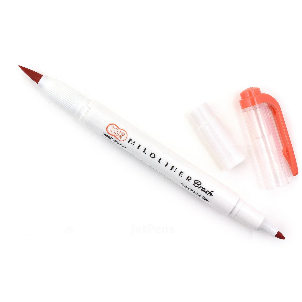 Bút lông cọ hai đầu Zebra Mildliner Double-Sided Highlighter Brush - Brush/ Extra Fine - Mild Vermilion