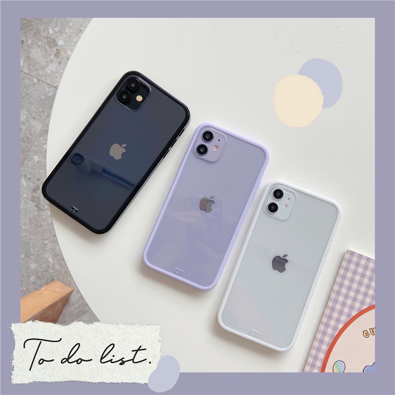Ốp điện thoại silicon viền tím trong suốt đơn giản cho iPhone 11 ProMax 11 7P/8P/XS/XR