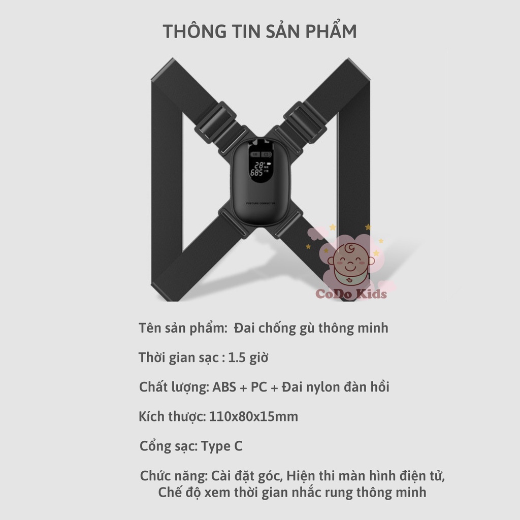 Đai Chống Gù Lưng Thông Minh, Đai Chống Gù Cảm Biến Rung Tự Động Dành Cho Mọi Lứa Tuổi
